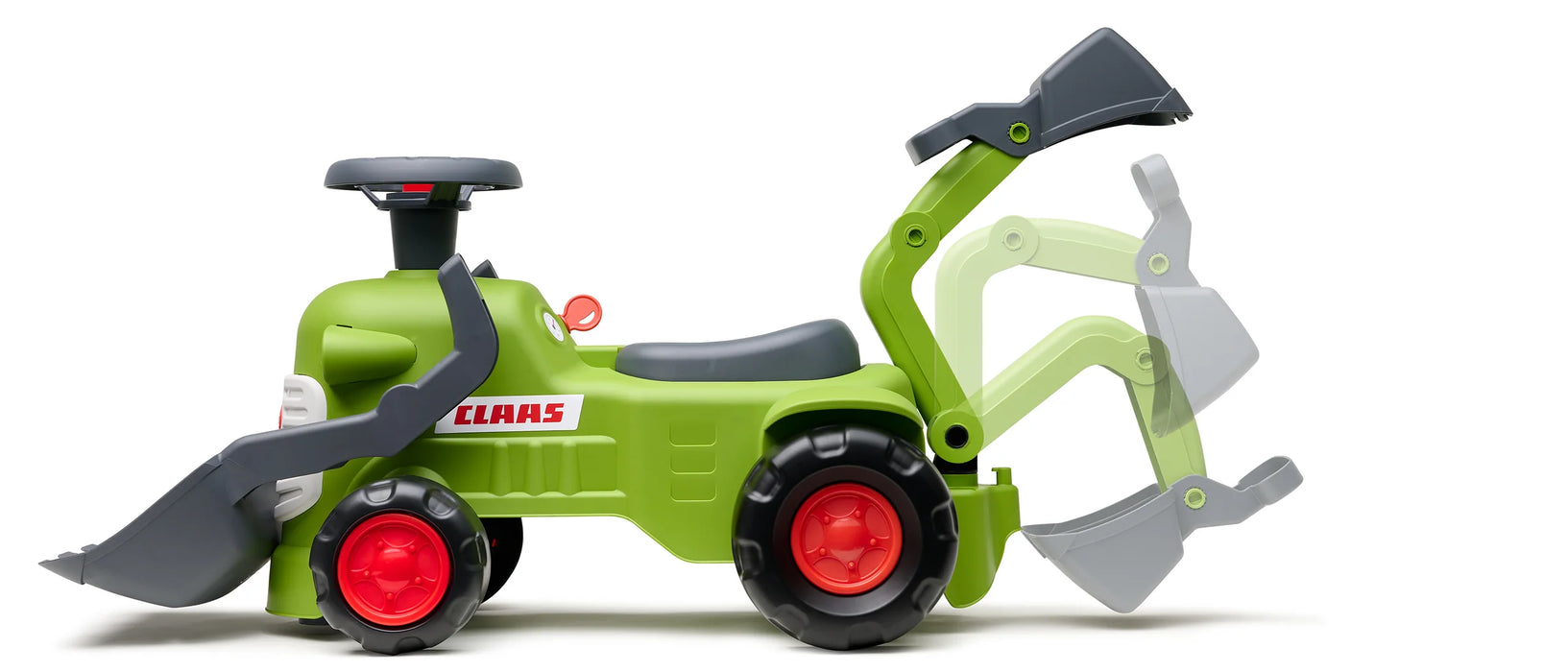 Traktor Claas mit Frontlader, Heckbagger und Anhänger – ab 12 Monaten – 90% recycelter Kunststoff